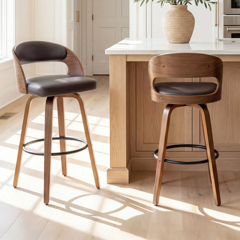 Artnagullian Swivel Vegan Leather Counter And Bar Stools, Counter Stool  (25" Seat Height), Brown