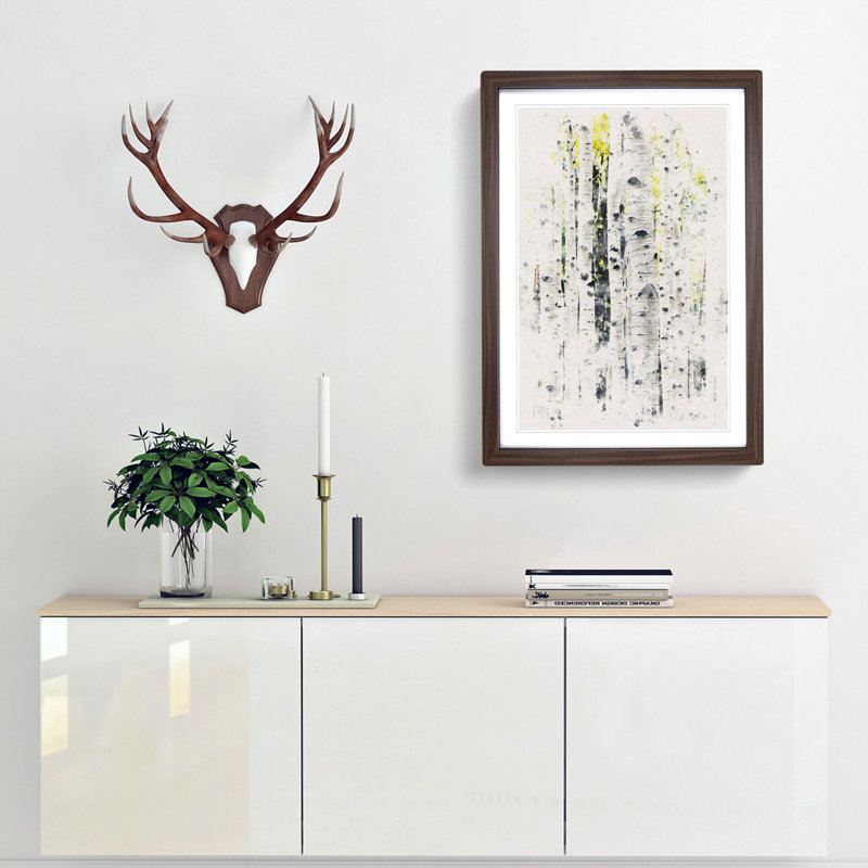 A Yellow Birch Tree Forest - Picture Frame Painting Print, 63cm H x 45cm W x 2cm D, Walnut Framed