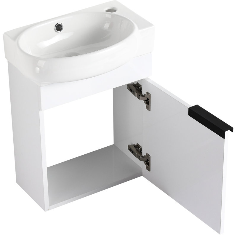 Meuble-lavabo de 16 po Vallee, portes à fermeture douce, fixation murale avec lavabo en céramique pour les petites salles de bain