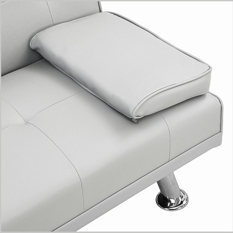 Sofa Bed with Armrest two holders WOOD FRAME, STAINLESS LEG, FUTON WHITE Unavailable, White