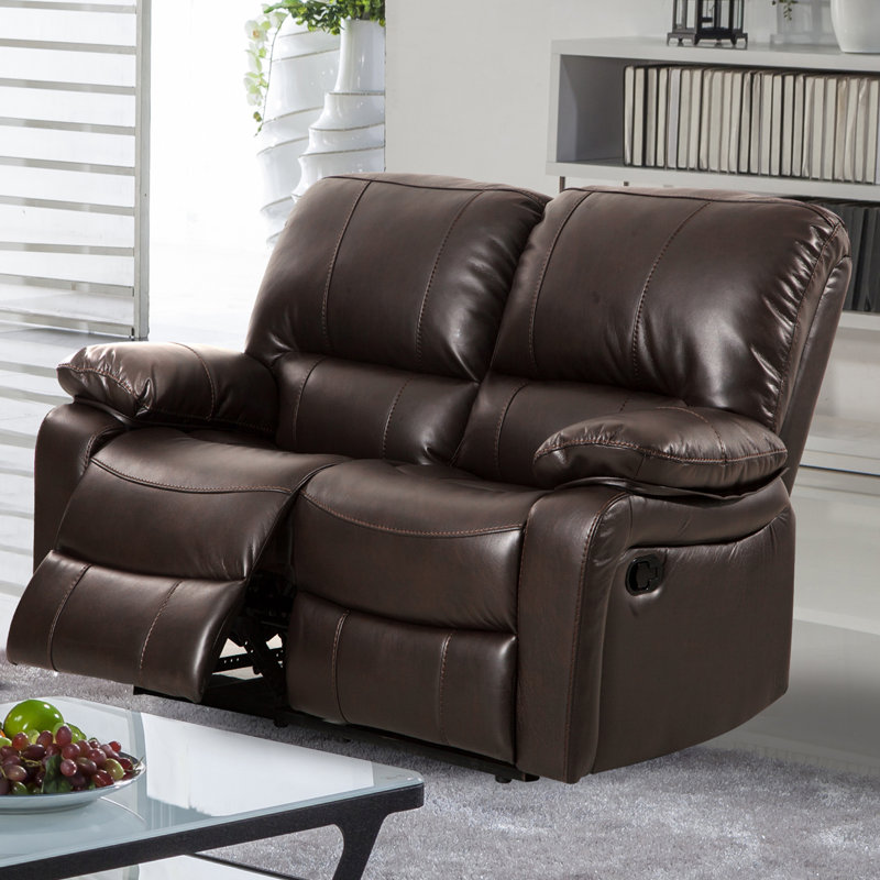 Barkley Faux Leather Reclining Sofa, Dark Brown Faux Leather, 40" H x 60.5" W x 38" D, 2