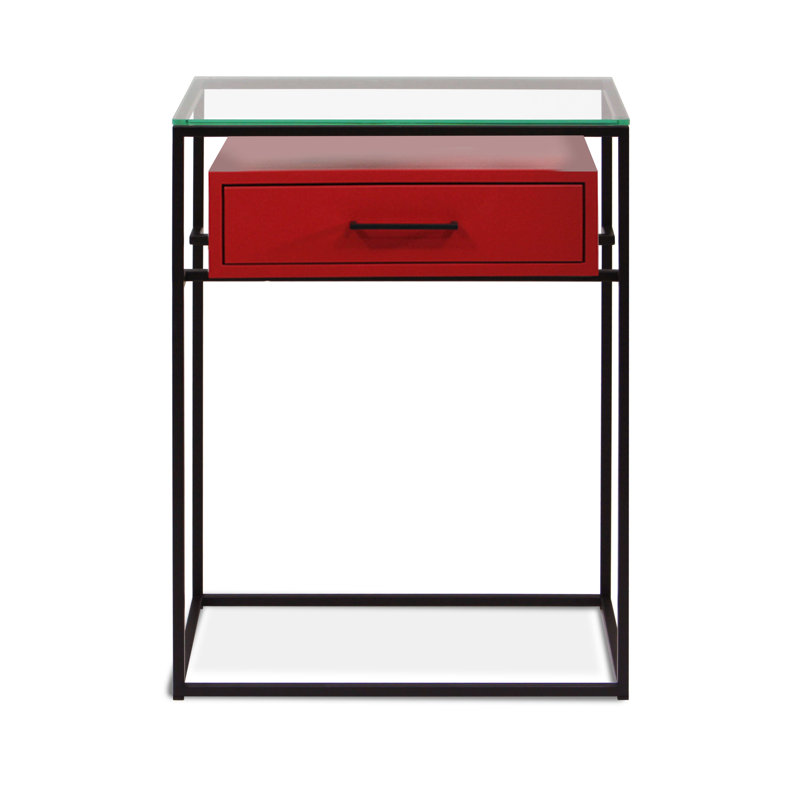 Damarii Glass Top End Table, Red, Black