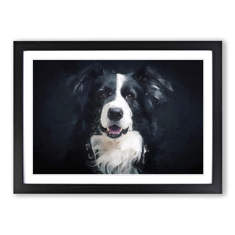 Portrait of a Border Collie Dog in Abstract - Picture Frame Painting Print, Black, 60cm H x 91cm W x 2cm D