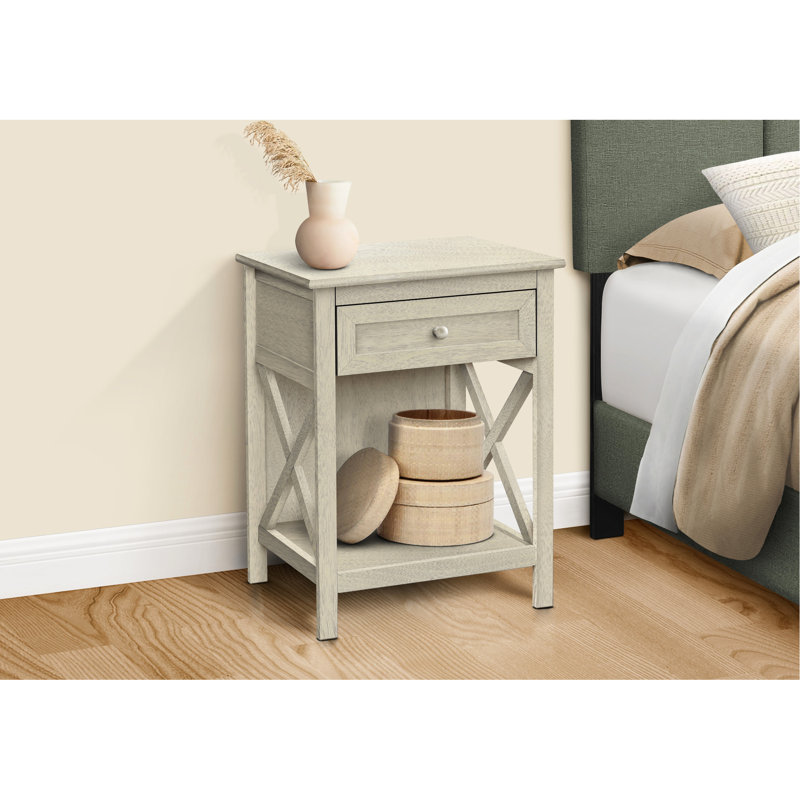 Table d'appoint transitionnelle avec placage blanc antique et rangement pour la chambre à coucher