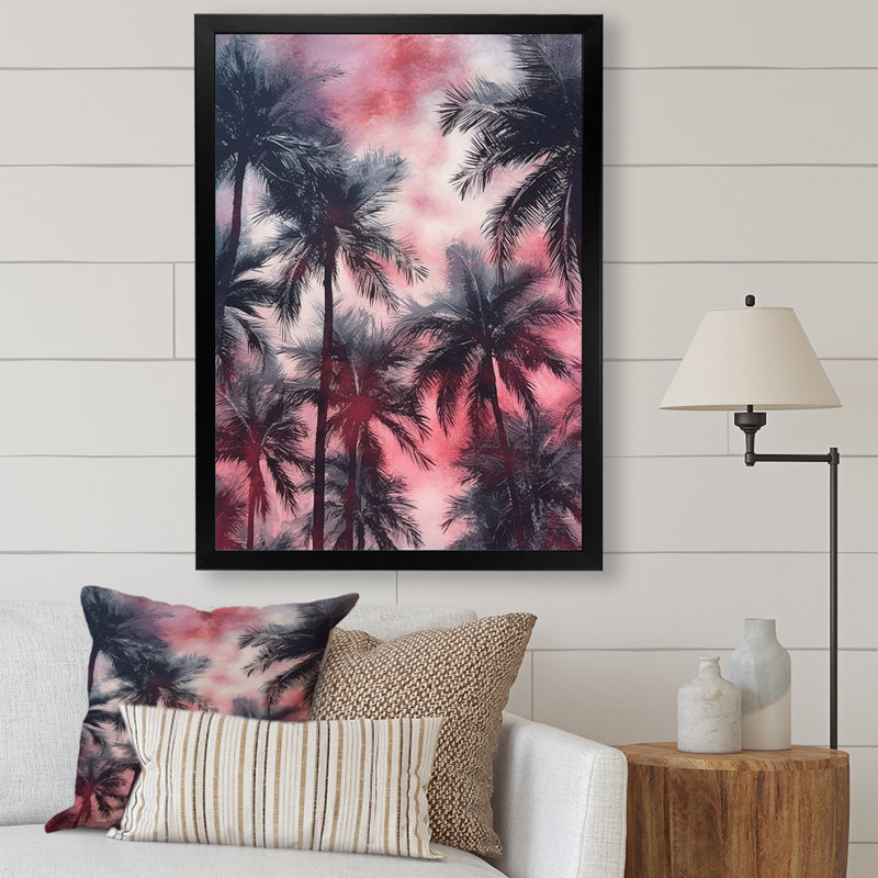 Reproduction d'art sur toile, palmiers et palmiers, Cadre simple noir, H 20 po x l 12 po x P 1 po