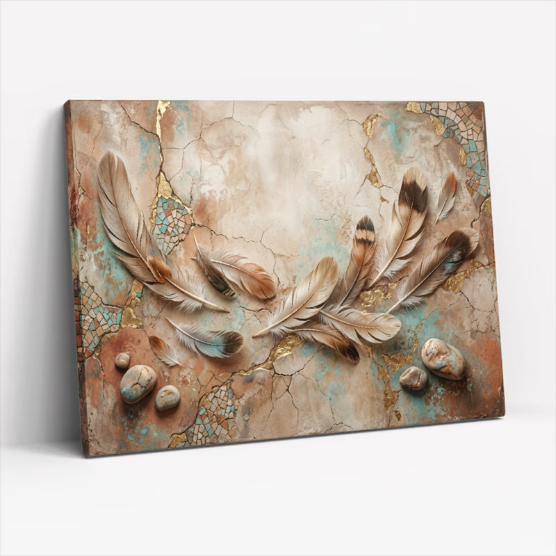 «Feather Stone», reproduction d'art sur toile, ensemble de 1, Wrapped Canvas, 32"H x 48"W
