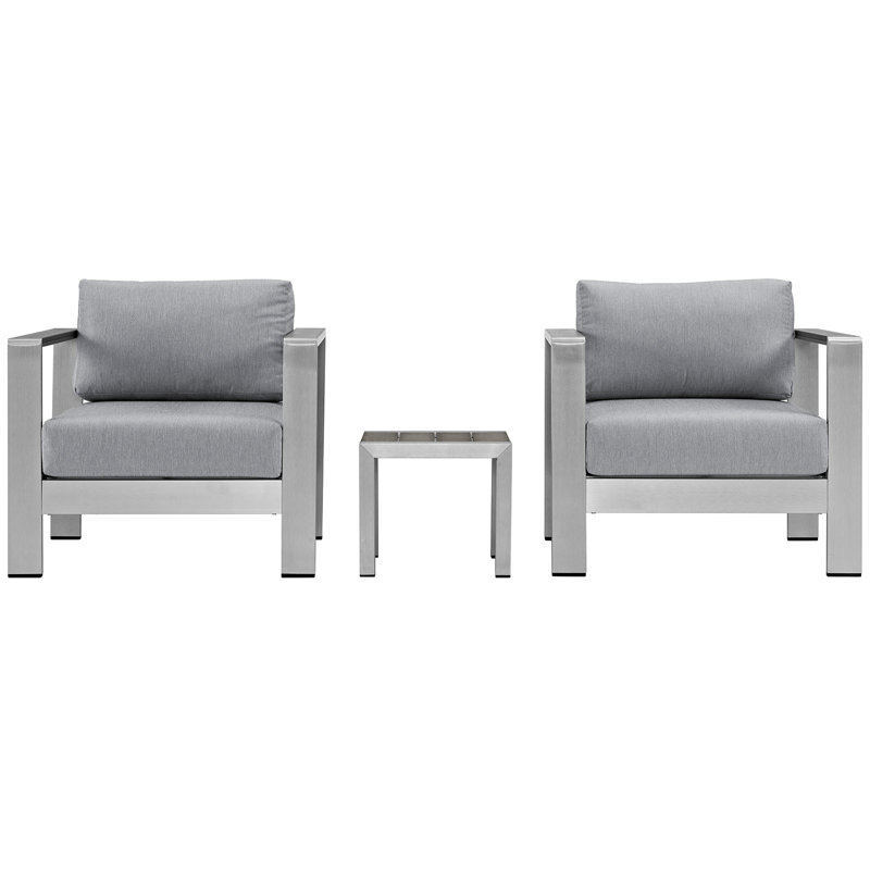 Modway Shore Aluminum Outdoor Sectional Sofa Set of 3, Gray