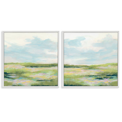  Pastel Meadow under Blue Sky 2 PC Giclee Art Set by June Erica Vess