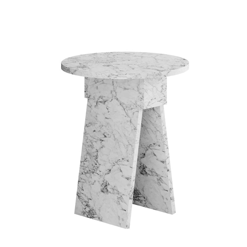 Chen Modern Side Table Minimalist with Round Top, White Marble
