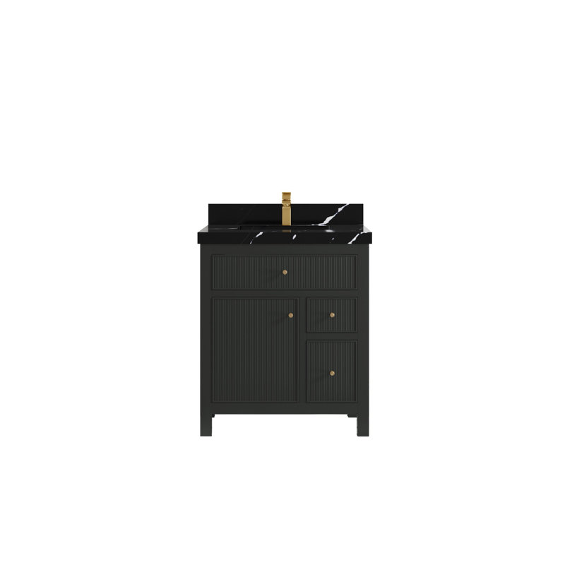 Sonoma 30 In. W X 22 In. D Single Sink Bathroom Vanity In Blacktop With 2 In. Gold Quartz, Calacatta Black