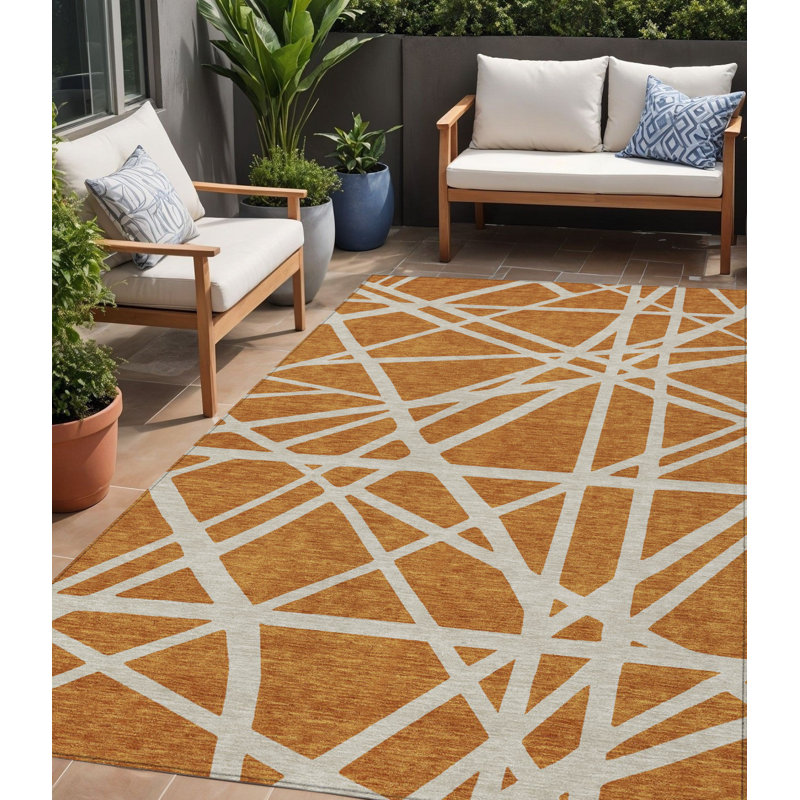 Tapis géométrique lavable intérieur / extérieur 5 pi x 8 pi cuivre