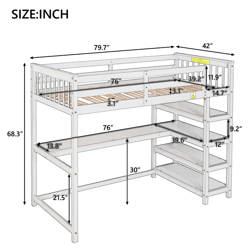 Eelika Kids Loft Bed, Espresso, Twin
