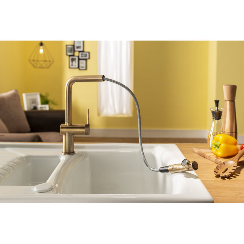 Abode Fraction Single Lever Pull Out Spray Tap, Antique Brass