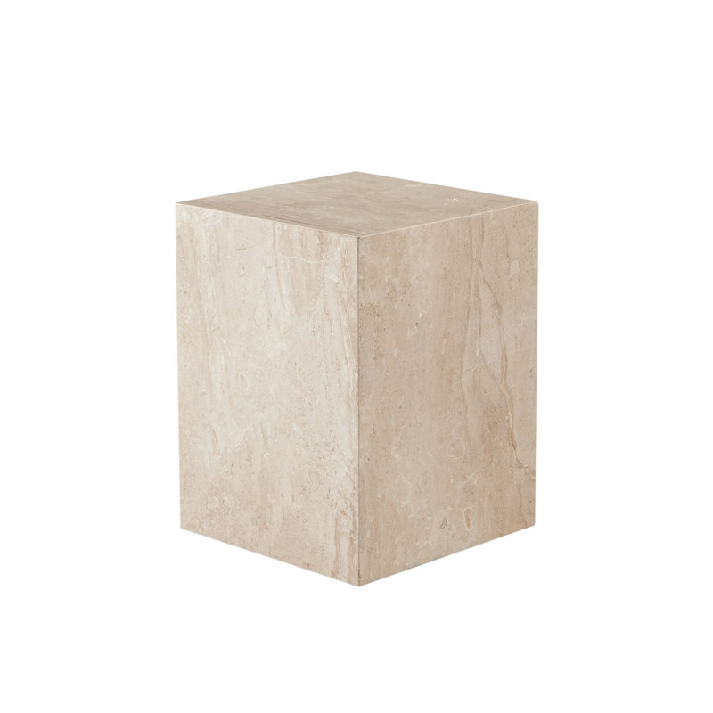 Beige Marble Square Pedestal End Table
