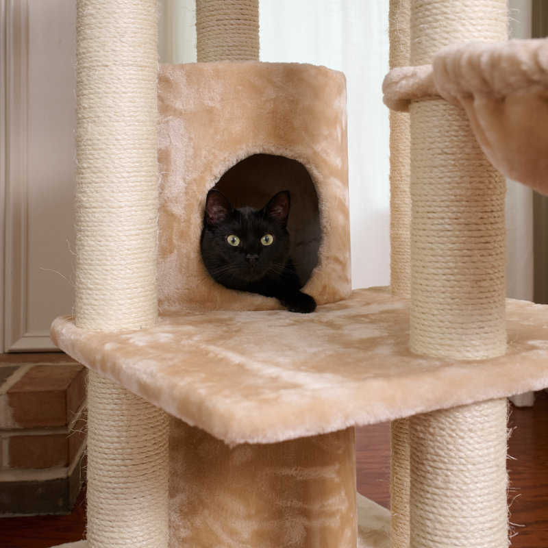 84-Inch Beige Faux Fur Multi-Level Cat Tree with Sisal Posts