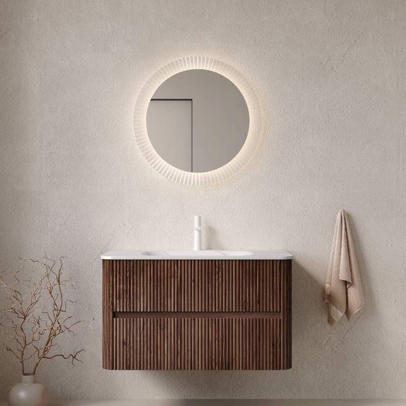 Meuble-lavabo de salle de bain avec lavabo, armoire de rangement flottante murale en contreplaqué, 2 tiroirs, 36"