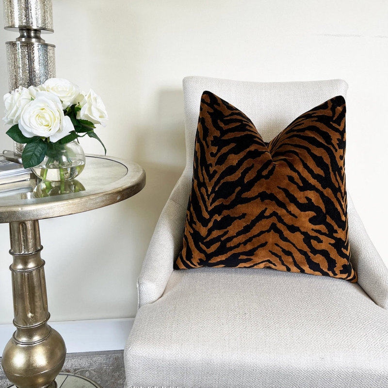 Velvet Zebra Print Throw Pillow Cover, 20"H x 20"W, Copper Animal Print
