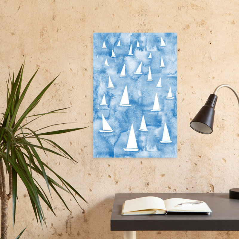 Voilier blanc abstrait, art contemporain de paysage océanique minimaliste, H 24 po x l 16 po