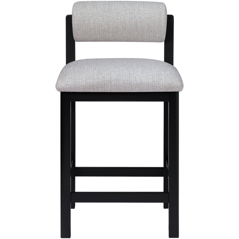 Tabouret de comptoir rembourré en tissu texturé Frakes, Tissu gris texturé en lin, Teinte noire