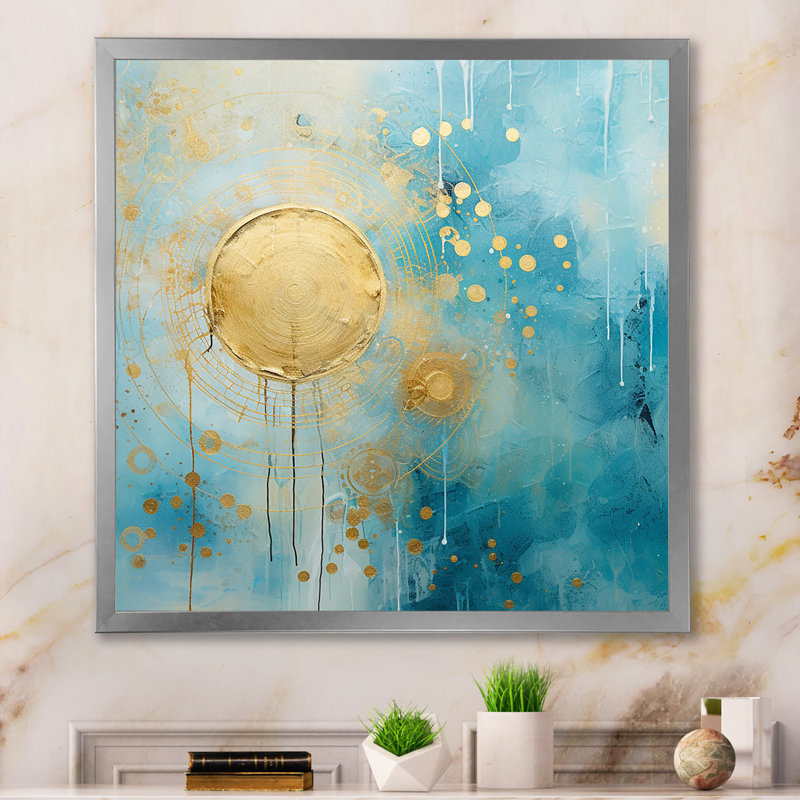 Bleu sarcelle circulaire sensibilité rétro aquarelle - peinture abstraite, impressions d'art mural, 30" H x 30" W