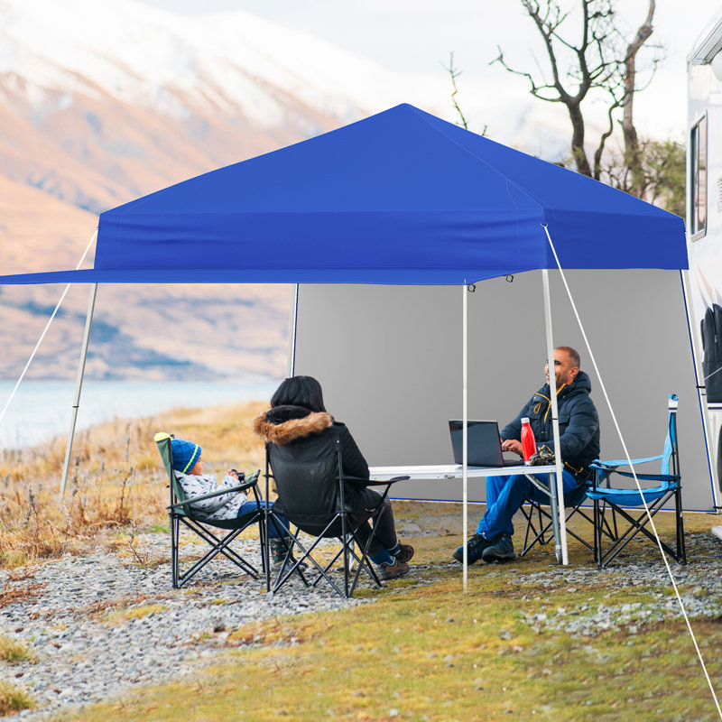 430X280cm Pop Up Canopy Tent Blue Easy Setup Outdoor Sun Shelter W/ 2 Sidewalls