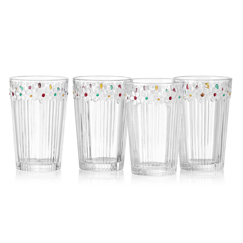 Darbie Angell Painted Daisy Set of 4 Highball Glasses