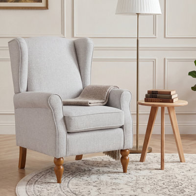 Ensemble 2 pièces de fauteuil d'appoint à oreilles et de table d'appoint ronde en bois d'hévéa