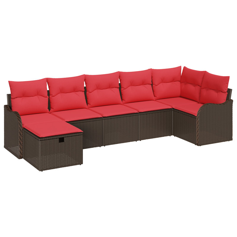 Ensemble de canapé vidaXL avec coussin manuel 7 pièces brun et rouge, Structure brune / coussin rouge