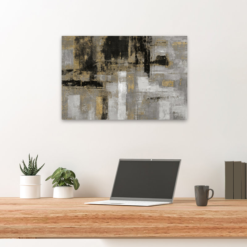 Smoky Harbour Sunset - abstrait noir gris, H 24 po x l 16 po