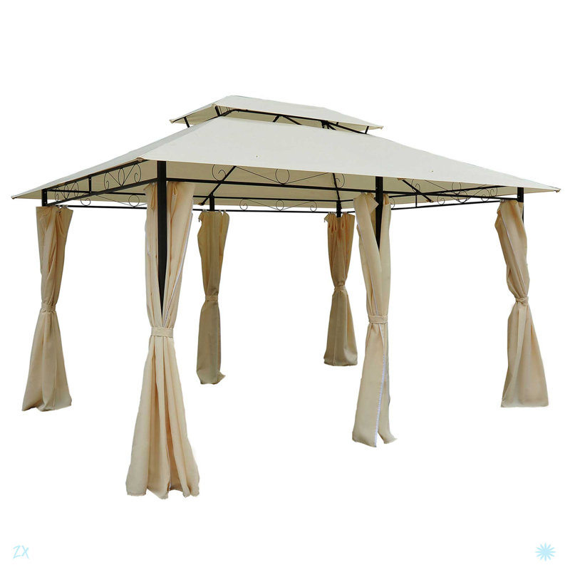 Patio Gazebo, Outdoor Gazebo Canopy Shelter With Curtains, Vented Roof, All-Weather Steel Frame, For Garden, Lawn, Backyard And Deck