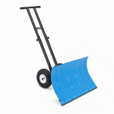 Heavy-Duty Wheeled Snow Shovel with Adjustable Angled Steel Blade and Telescoping Handle