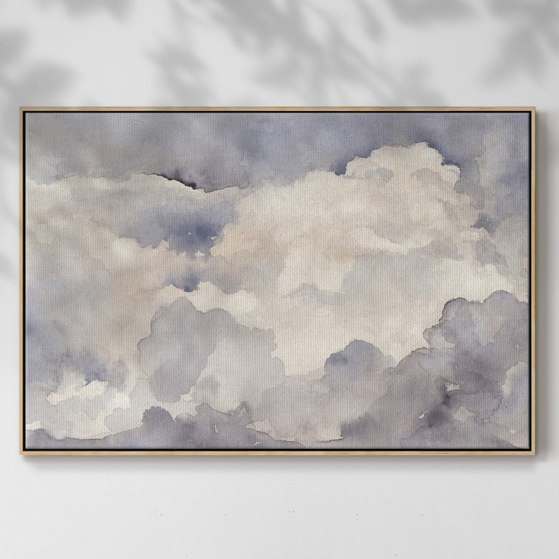 «Clouds In Neutral I», peinture sur toile encadrée, H 25 po x l 37 po x P 2 po, Cadre en bois naturel