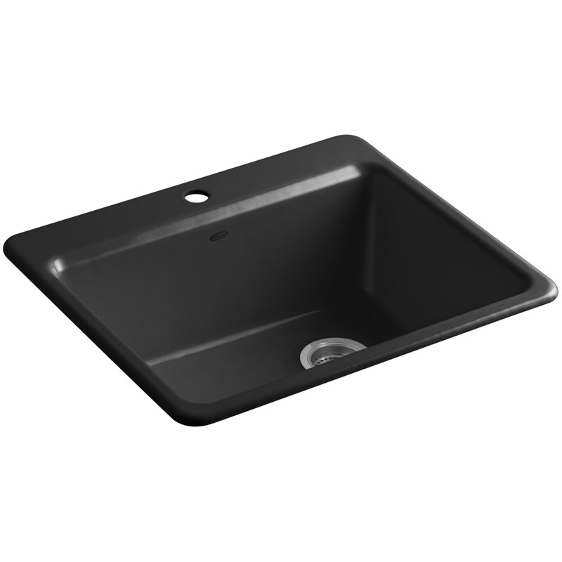 Riverby® 25" L x 22" W x 9-5 8" Bar Kitchen Sink with Basin Rack, 1 hole, White