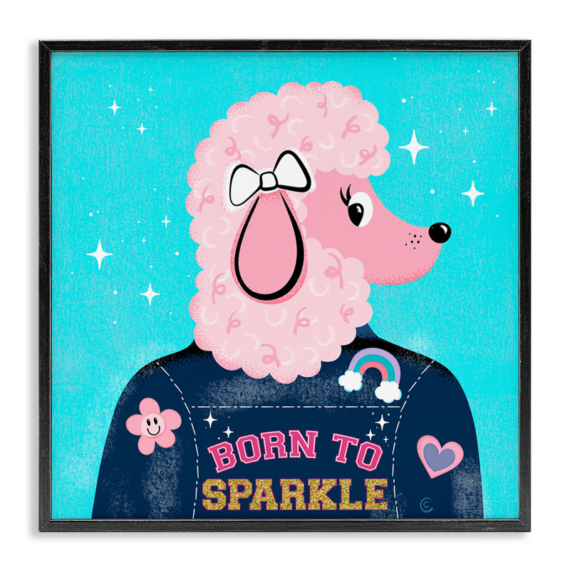 «Born To Sparkle Poodle», art de la giclée encadrée par Carrie Cantwell, H 17 po x l 17 po, Giclée encadrée noir minuit