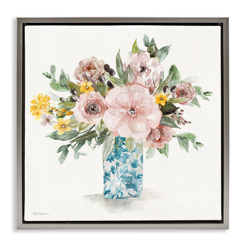 Cadre flottant Summer Chinoiserie, par Carol Robinson, H 18 po x l 18 po, Cadre flottant gris lustré