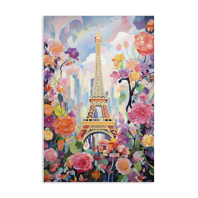 Toile de la Tour Eiffel entourée de fleurs, design par Creative Studio, H 30 po x l 20 po