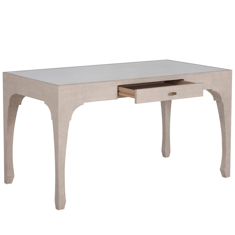 Bureau en bois d'acajou Vesey - 1 tiroir, raphia blanchi