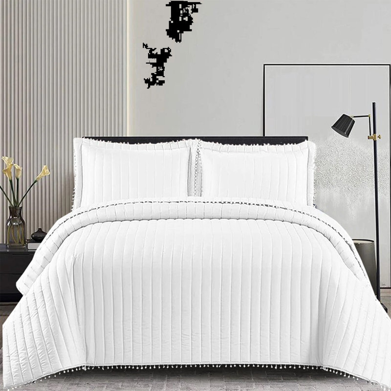 Microfiber Bedspread with Pillow Shams Included, Double Bedspread + 2 Standard Shams, White