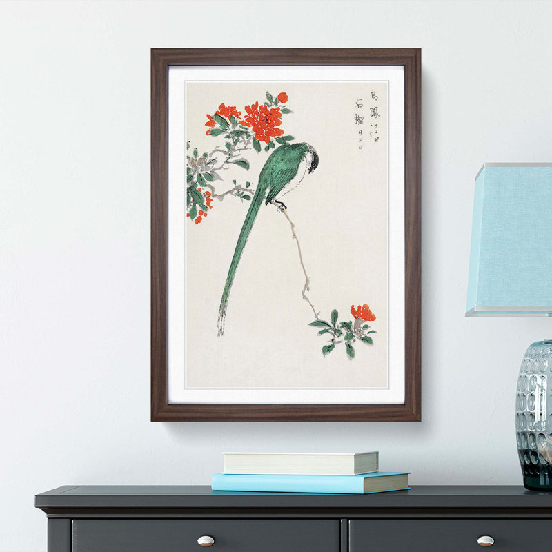 Long-Tailed Tit & Pomegranate by Numata Kashu - Picture Frame Painting Print, Walnut, 60cm H x 40cm W x 2cm D