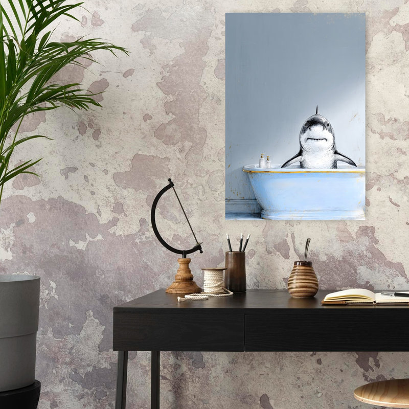 Requin dans une baignoire 1 art mural contemporain requin, H 24 po x l 16 po