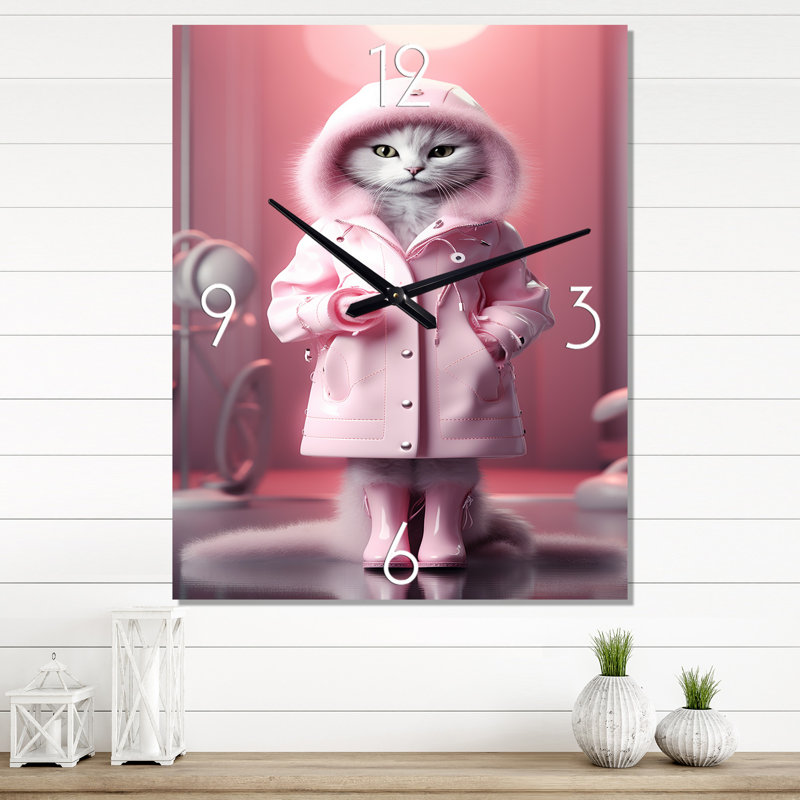 Horloge murale chat blanc Fashionista I - animaux, Grand