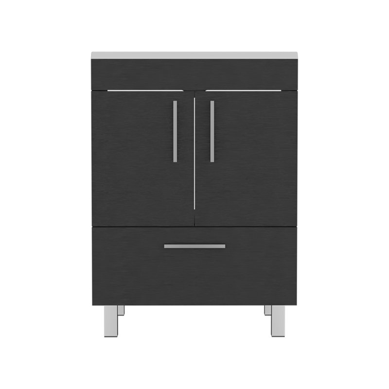 Meuble-lavabo simple, armoire à deux portes, tiroir (SANS ROBINET INCLUS), Black, Black