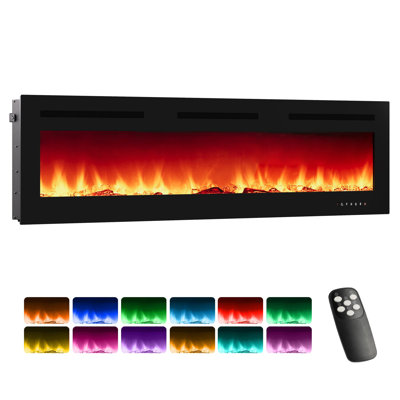 72-Inch Recessed Electric Fireplace, Wall Mounted, WiFi & Remote Control, 12 Flame Colors, 750/1500W Heater, Multicolor, Log & Crystal