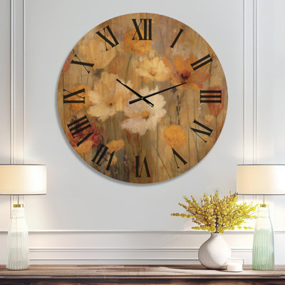 Oversized Botanical Wood Wall Clock – Autumn Wildflower Fields