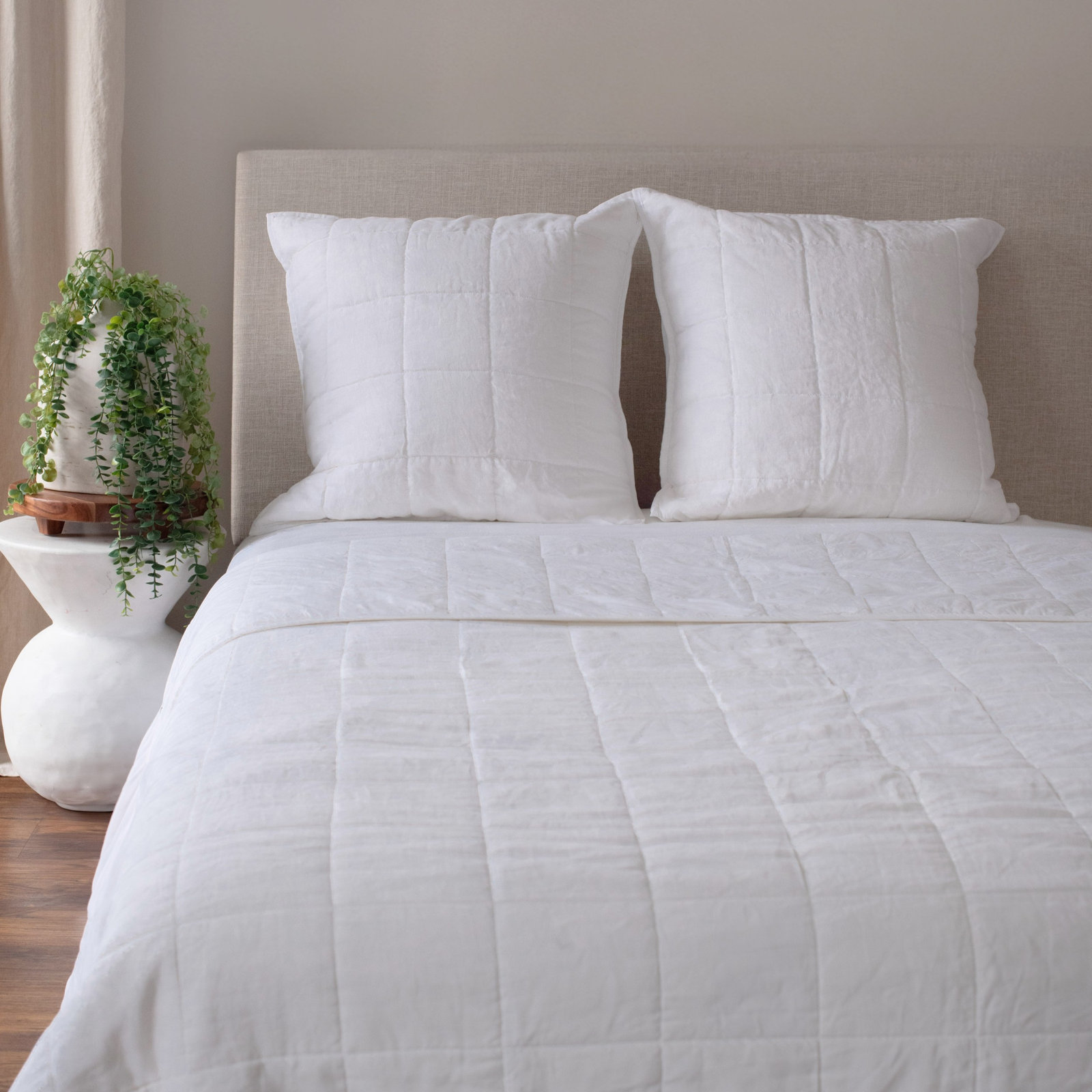 French Linen Quilt Set, Twin Quilt, White