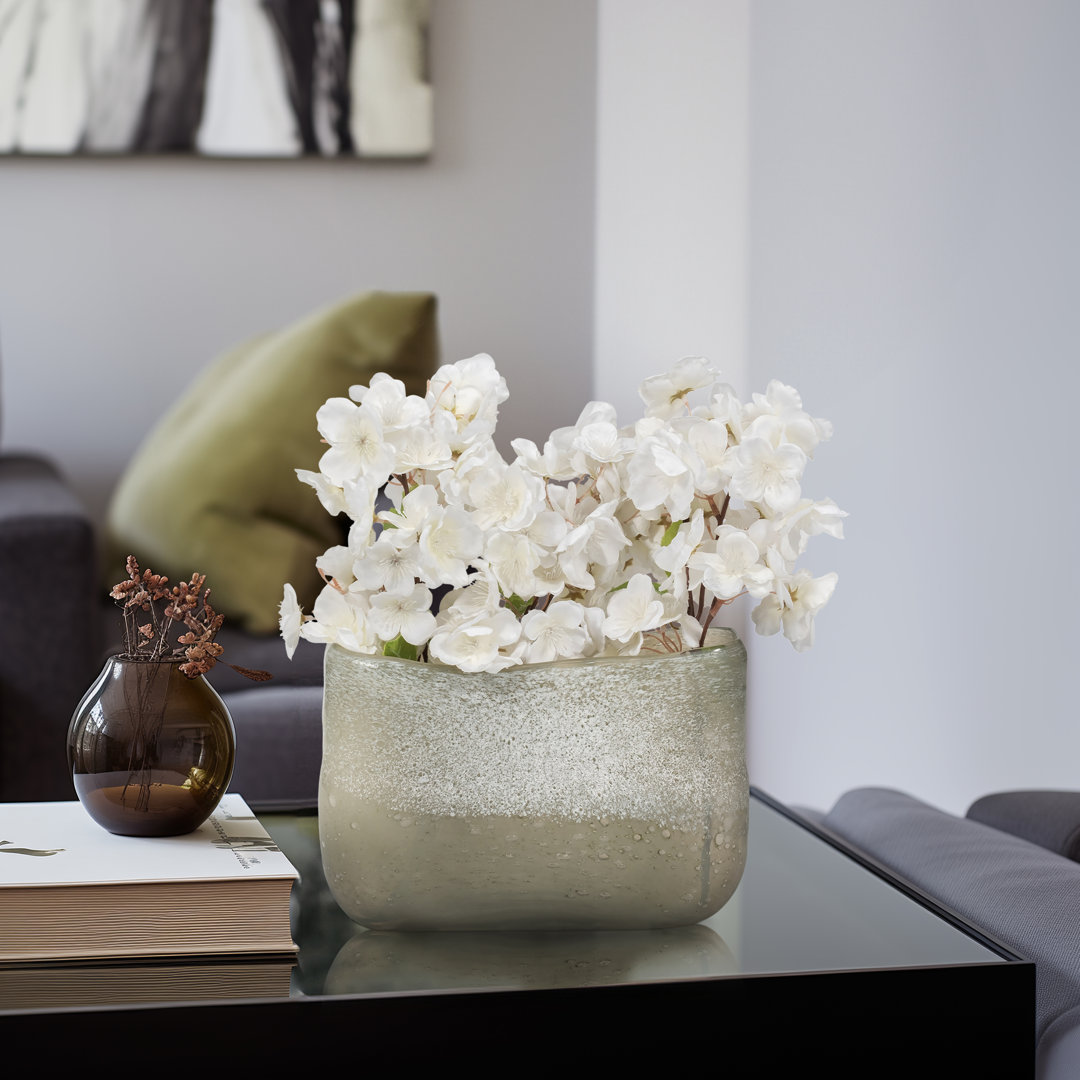 Decorative Frosted Glass Vase with Textured Finish for Home Decor – Modern Artistic Flower Vase for Console Table, Living Room Decor – Green Wade Logan® 