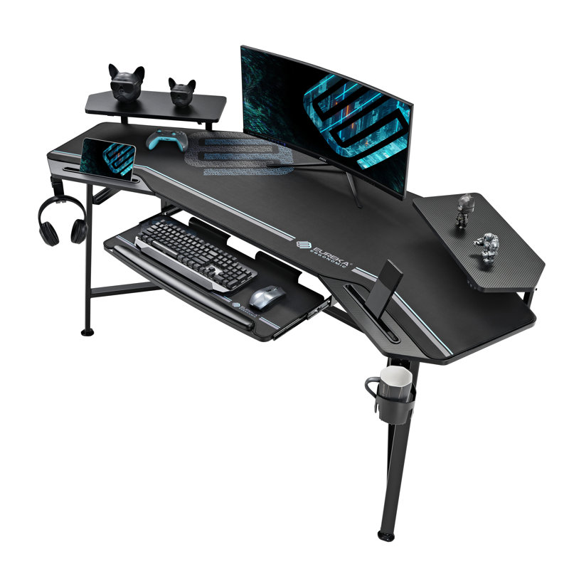 Curved Metal Base Computer Desk, Black