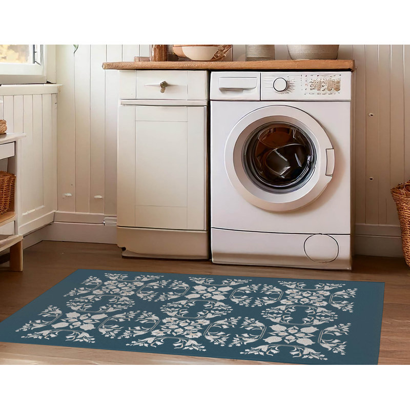 Tapis à linge Rumi, L 49 po x H 6 po, Floral bleu sarcelle