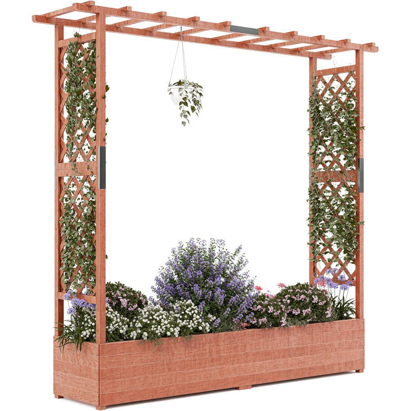 Wooden Elevated Garden Planter With Trellis