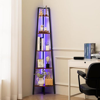 Corner bookshelf, 5-layer corner bookshelf, LED corner bookshelf, bedroom corner bookshelf, high corner bookshelf, steel frame corner bookshelf, livin
